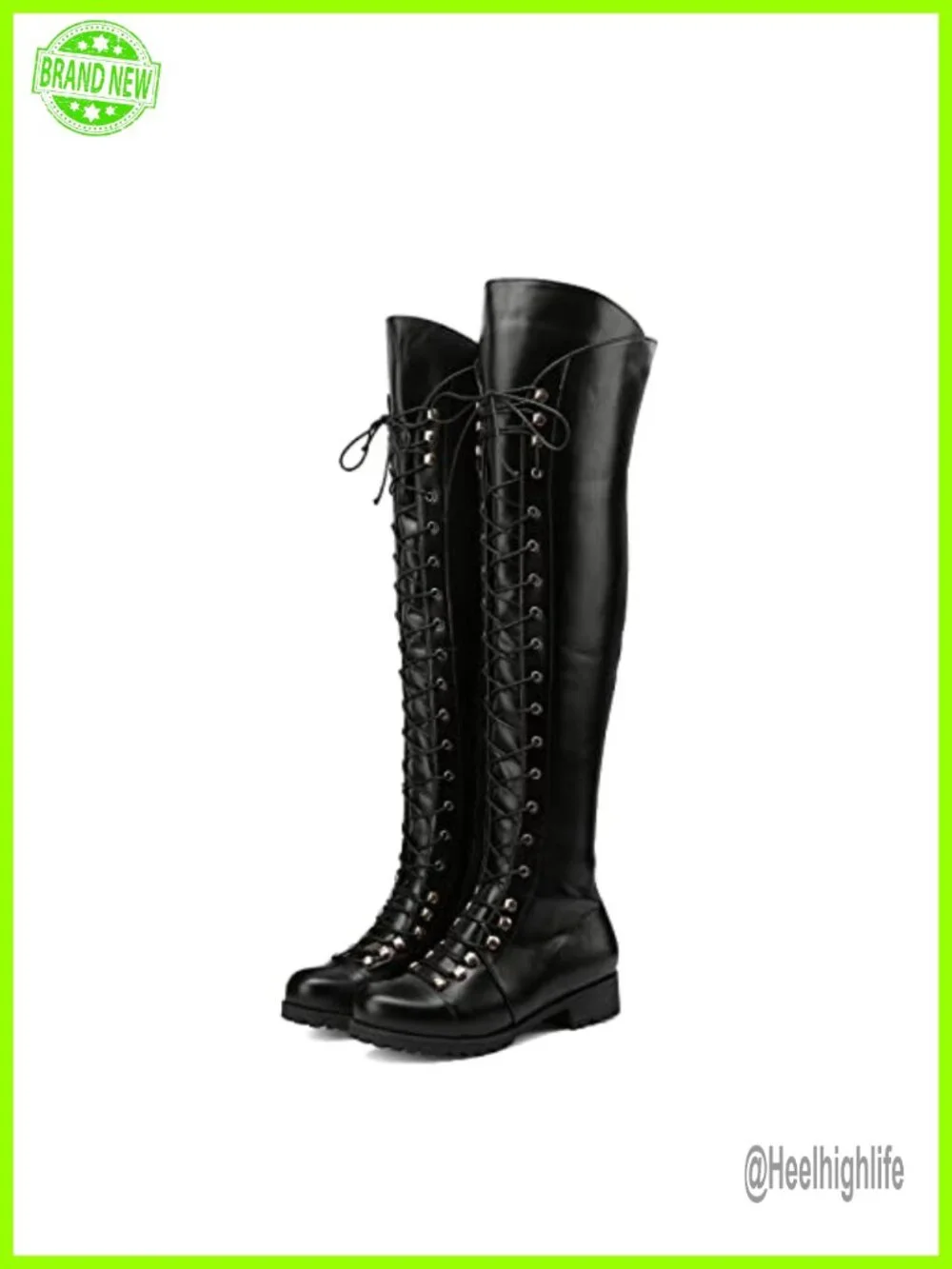 Over The Knee Lace-up Flat Long Boots PU Leather Riding Boot